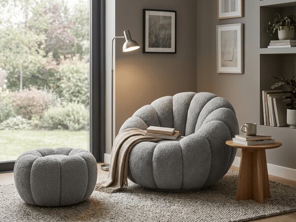 Design fotel BLOOM lábtartóval, szürke