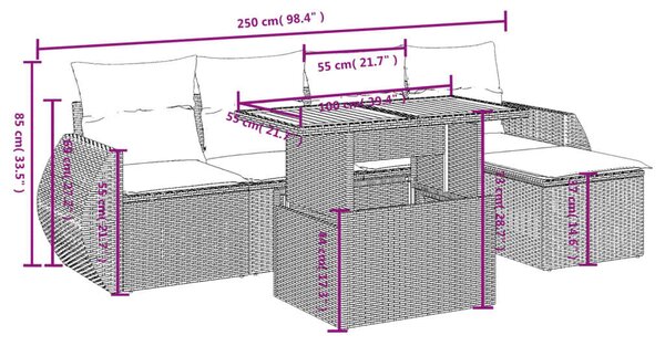 VidaXL Polyrattan Kerti Ülőgarnitúra - 6 részes - Bézs