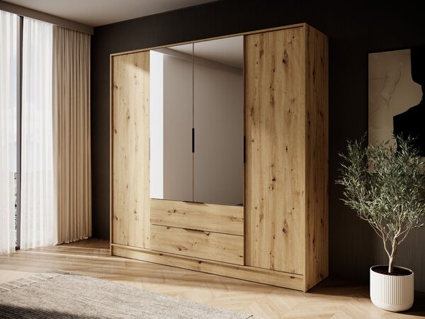 Kombinált szekrény 206 cm COSIMA tükörrel - artisan tölgyfa