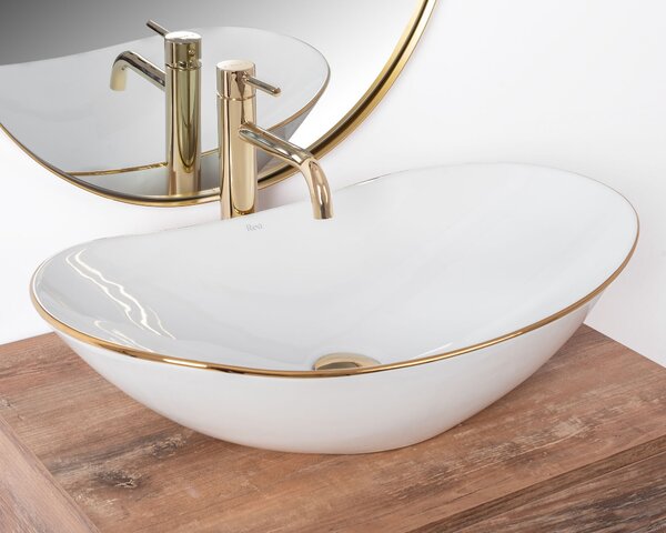 Rea Royal 60 mosdó, 62 x 36 cm, fehér/arany él, REA-U8570