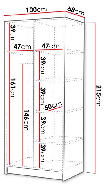 Keskeny gardrób 100 cm SELLY 1 - kasmír / arany