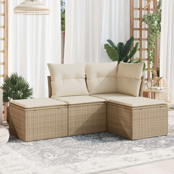 Polyrattan Kerti Ülőgarnitúra - 4 részes - Bézs