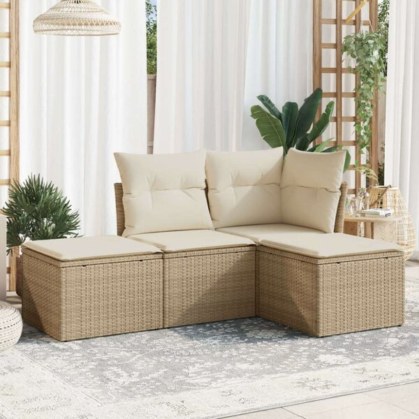 Polyrattan Kerti Ülőgarnitúra - 4 részes - Bézs