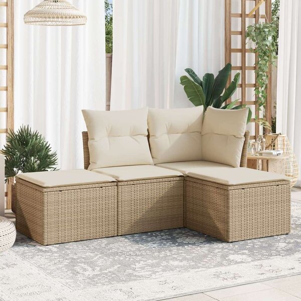 Polyrattan Kerti Ülőgarnitúra - 4 részes - Bézs