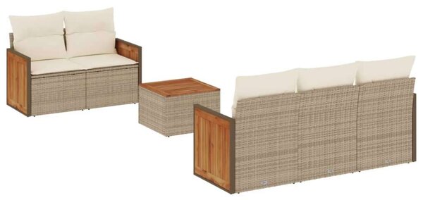 VidaXL 6 részes bézs polyrattan kerti ülőgarnitúra párnával