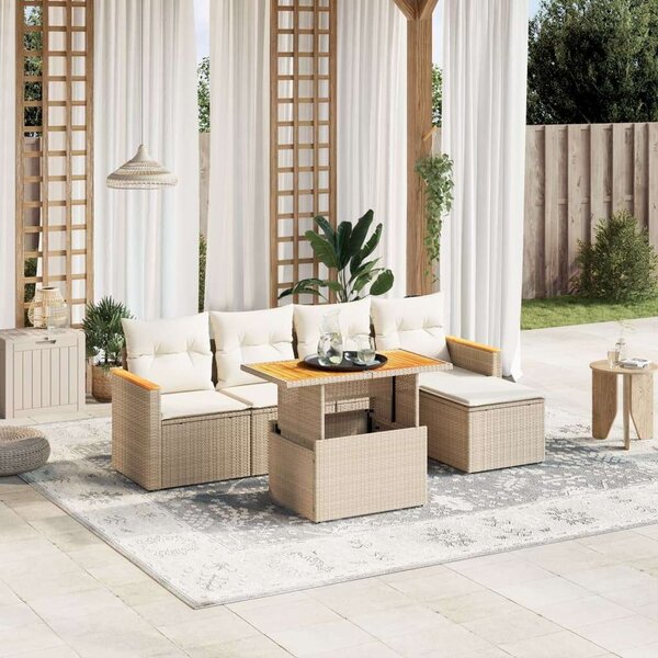 Polyrattan Kerti Ülőgarnitúra - 6 részes - Bézs