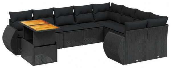 VidaXL Polyrattan Kerti Ülőgarnitúra - 10 részes - Fekete
