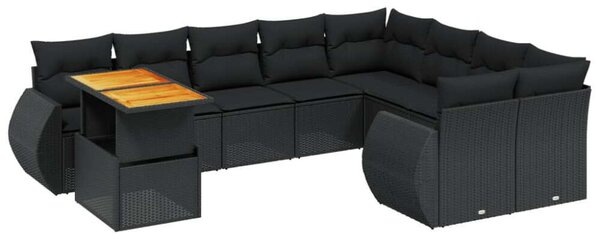 VidaXL Polyrattan Kerti Ülőgarnitúra - 10 részes - Fekete
