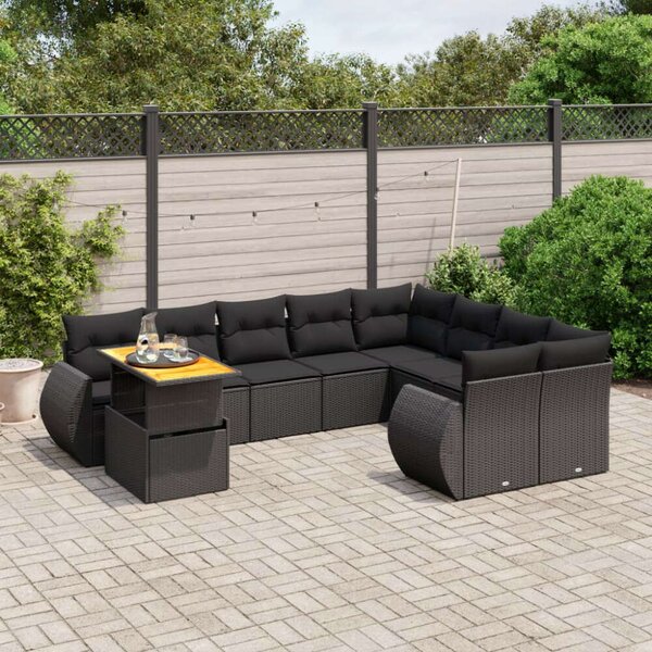 VidaXL Polyrattan Kerti Ülőgarnitúra - 10 részes - Fekete