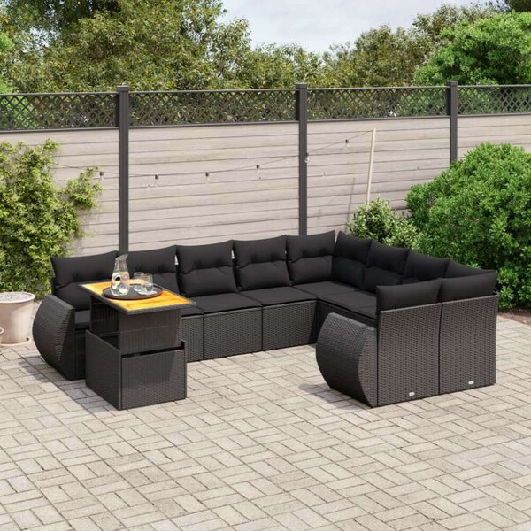 VidaXL Polyrattan Kerti Ülőgarnitúra - 10 részes - Fekete