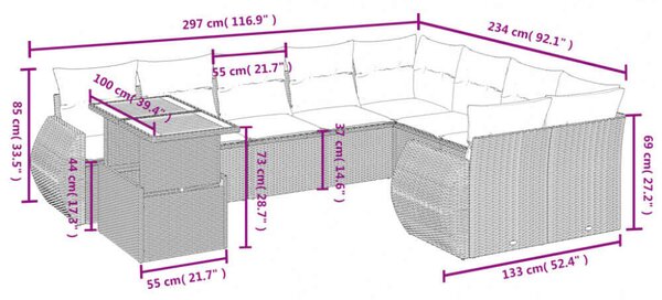 VidaXL Polyrattan Kerti Ülőgarnitúra - 10 részes - Fekete