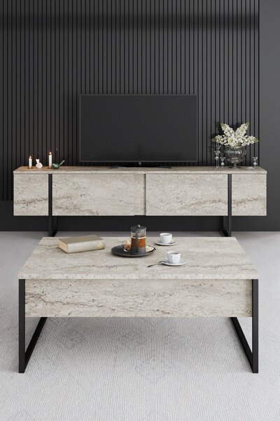 Hanah Home Travertine Black Luxe Dohányzóasztal - Travertin, Fekete