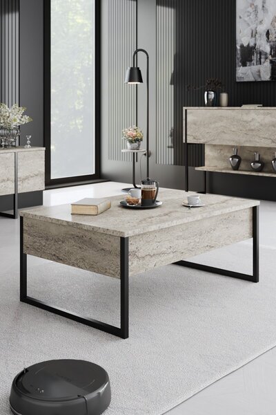 Hanah Home Travertine Black Luxe Dohányzóasztal - Travertin, Fekete