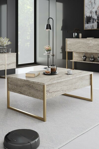 Hanah Home Coffee Table Travertine Gold Luxe - Travertine, Gold