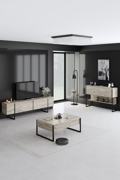 Hanah Home Travertine Black Luxe Dohányzóasztal - Travertin, Fekete