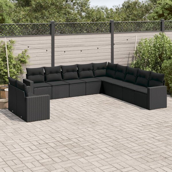 VidaXL Polyrattan Kerti Ülőgarnitúra - 11 részes - Fekete