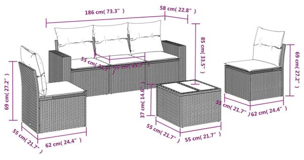 VidaXL Polyrattan Kerti Ülőgarnitúra - 6 részes - Fekete
