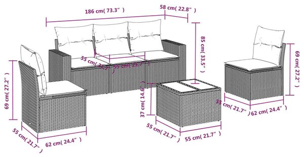 VidaXL Polyrattan Kerti Ülőgarnitúra - 6 részes - Fekete