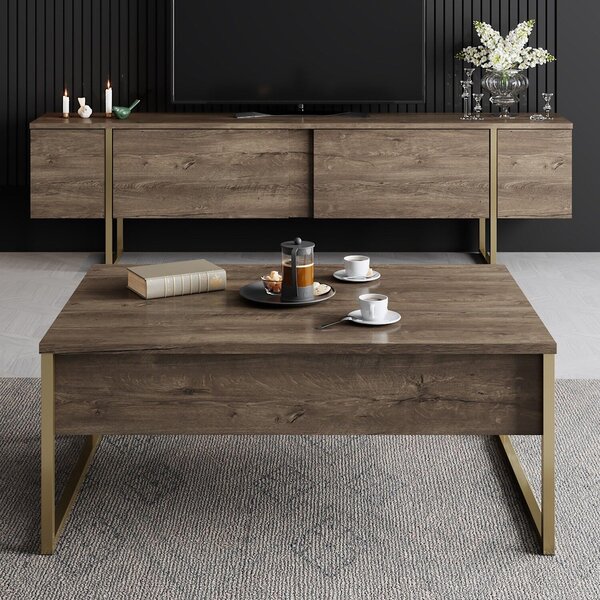 Hanah Home Coffee Table Walnut Gold Luxe - dió, arany