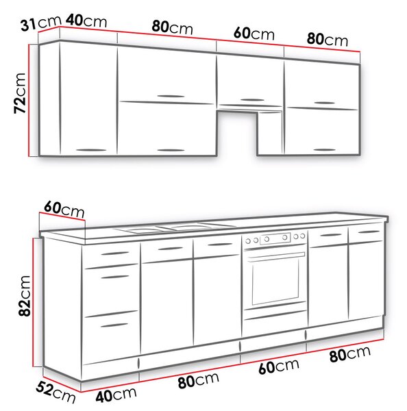 260/260 cm ZHILAN 2 konyhaszekrény - lancelot tölgy / sötét fa + mosogató és LED világítás INGYENES
