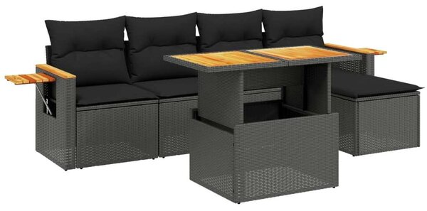 VidaXL Polyrattan Kerti Ülőgarnitúra - 6 részes - Fekete