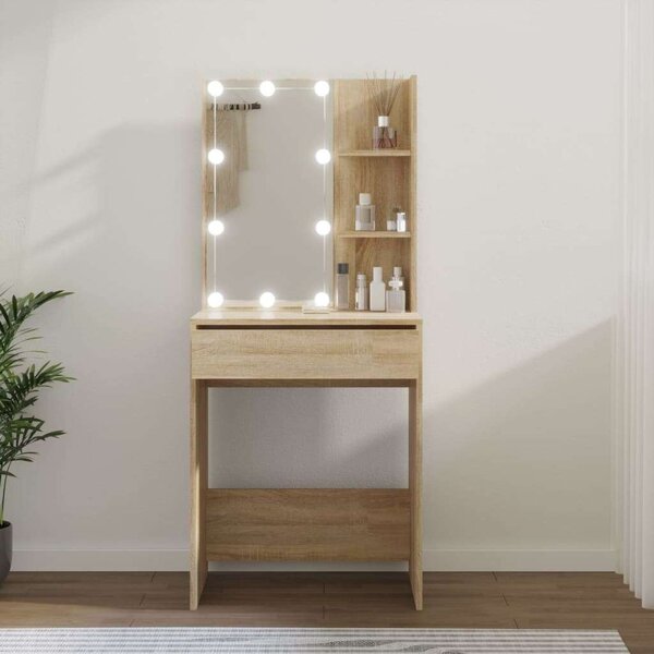 LED-es Sminkasztal - Sonoma Tölgy - 60x40x140 cm