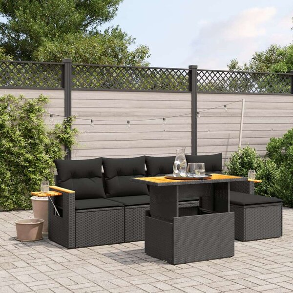VidaXL Polyrattan Kerti Ülőgarnitúra - 6 részes - Fekete