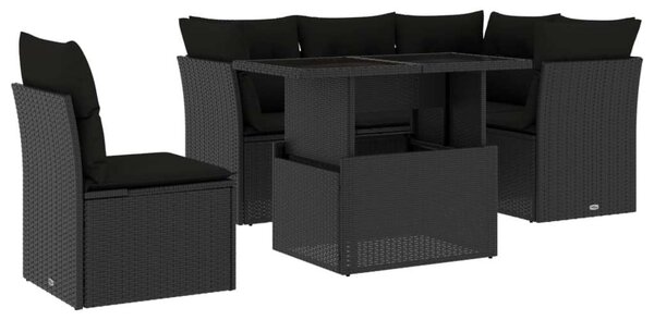 VidaXL 6 részes fekete polyrattan kerti ülőgarnitúra párnákkal
