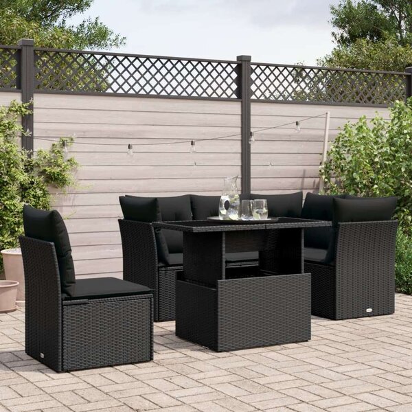 VidaXL 6 részes fekete polyrattan kerti ülőgarnitúra párnákkal