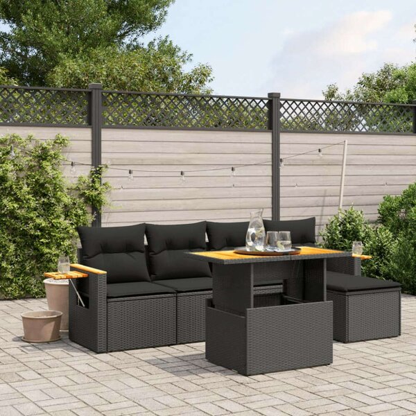 VidaXL Polyrattan Kerti Ülőgarnitúra - 6 részes - Fekete