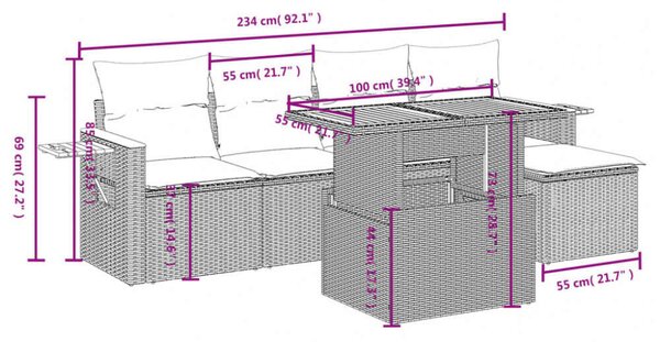 VidaXL Polyrattan Kerti Ülőgarnitúra - 6 részes - Fekete