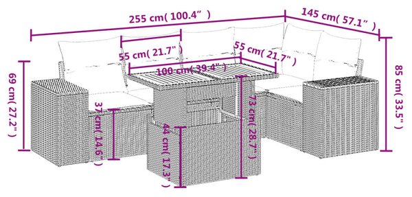 VidaXL Polyrattan Kerti Ülőgarnitúra - 6 részes - Fekete