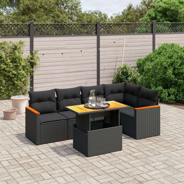 Polyrattan Kerti Ülőgarnitúra - 6 részes - Fekete