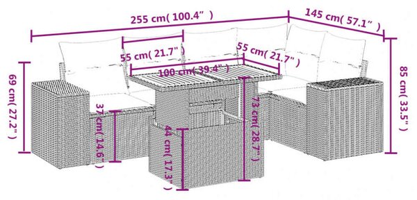 VidaXL Polyrattan Kerti Ülőgarnitúra - 6 részes - Fekete