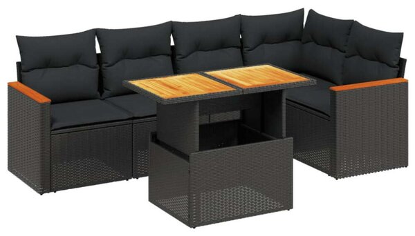 Polyrattan Kerti Ülőgarnitúra - 6 részes - Fekete