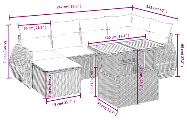 VidaXL Polyrattan Kerti Ülőgarnitúra - 6 részes - Fekete