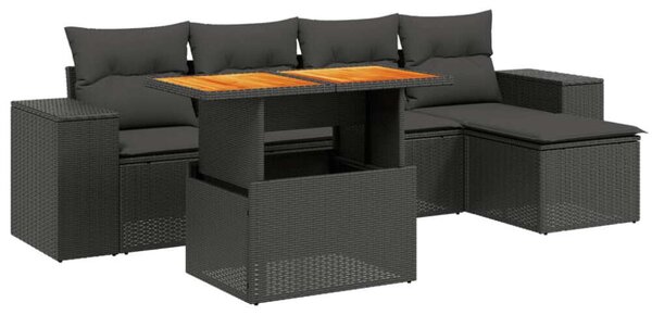 VidaXL Polyrattan Kerti Ülőgarnitúra - 6 részes - Fekete