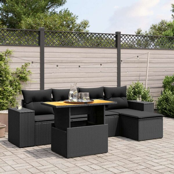 VidaXL Polyrattan Kerti Ülőgarnitúra - 6 részes - Fekete