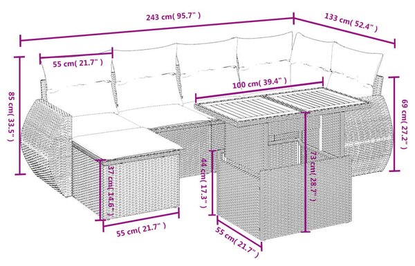 VidaXL Polyrattan Kerti Ülőgarnitúra - 6 részes - Fekete