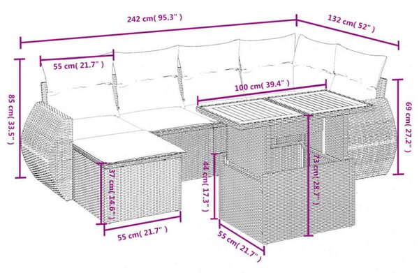 VidaXL Polyrattan Kerti Ülőgarnitúra - 6 részes - Fekete