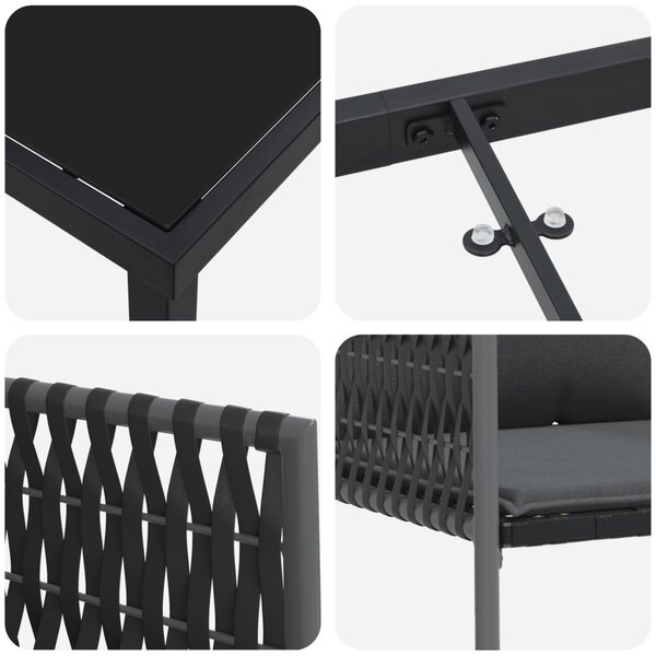 Kert étkező szett 5 pcs Fekete és Szürke PE Rattan