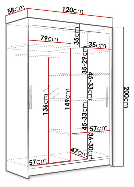 Magas gardróbszekrény 120 cm tükörrel GASPARA 6 - szarvasgomba tölgy
