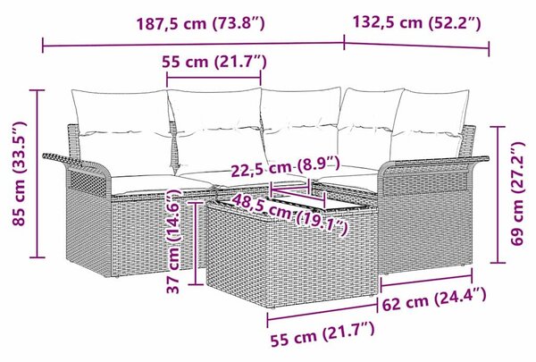 VidaXL Kerti Kanapé Szett 5 db Bézs polirattan