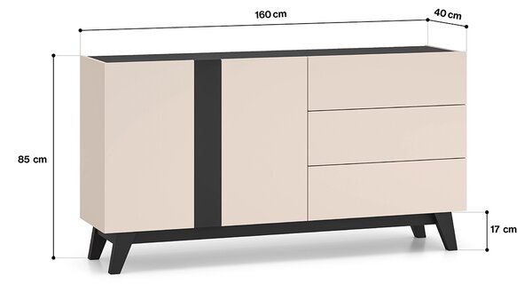 Kombinált fiókos komód CHARLOTTE - kasmír / fekete