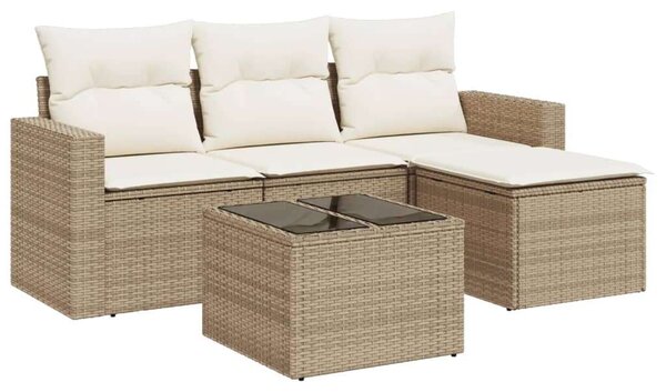 VidaXL 5 részes bézs polyrattan kerti ülőgarnitúra párnákkal