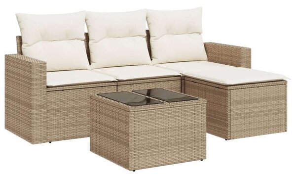 VidaXL 5 részes bézs polyrattan kerti ülőgarnitúra párnákkal