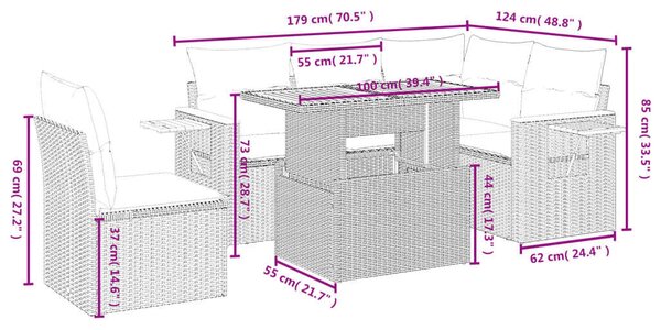 VidaXL Polyrattan Kerti Ülőgarnitúra - 6 részes - Bézs