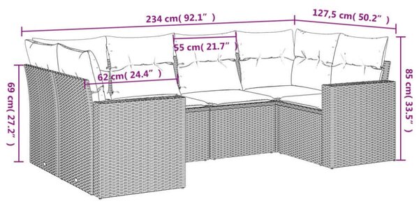 VidaXL 6 részes bézs polyrattan kerti ülőgarnitúra párnával