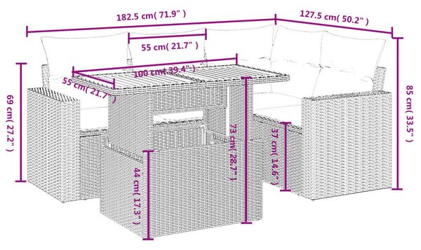 VidaXL Polyrattan Kerti Ülőgarnitúra - 5 részes - Bézs