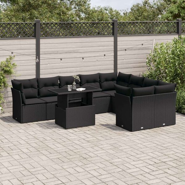 VidaXL Polyrattan Kerti Ülőgarnitúra - 10 részes - Fekete